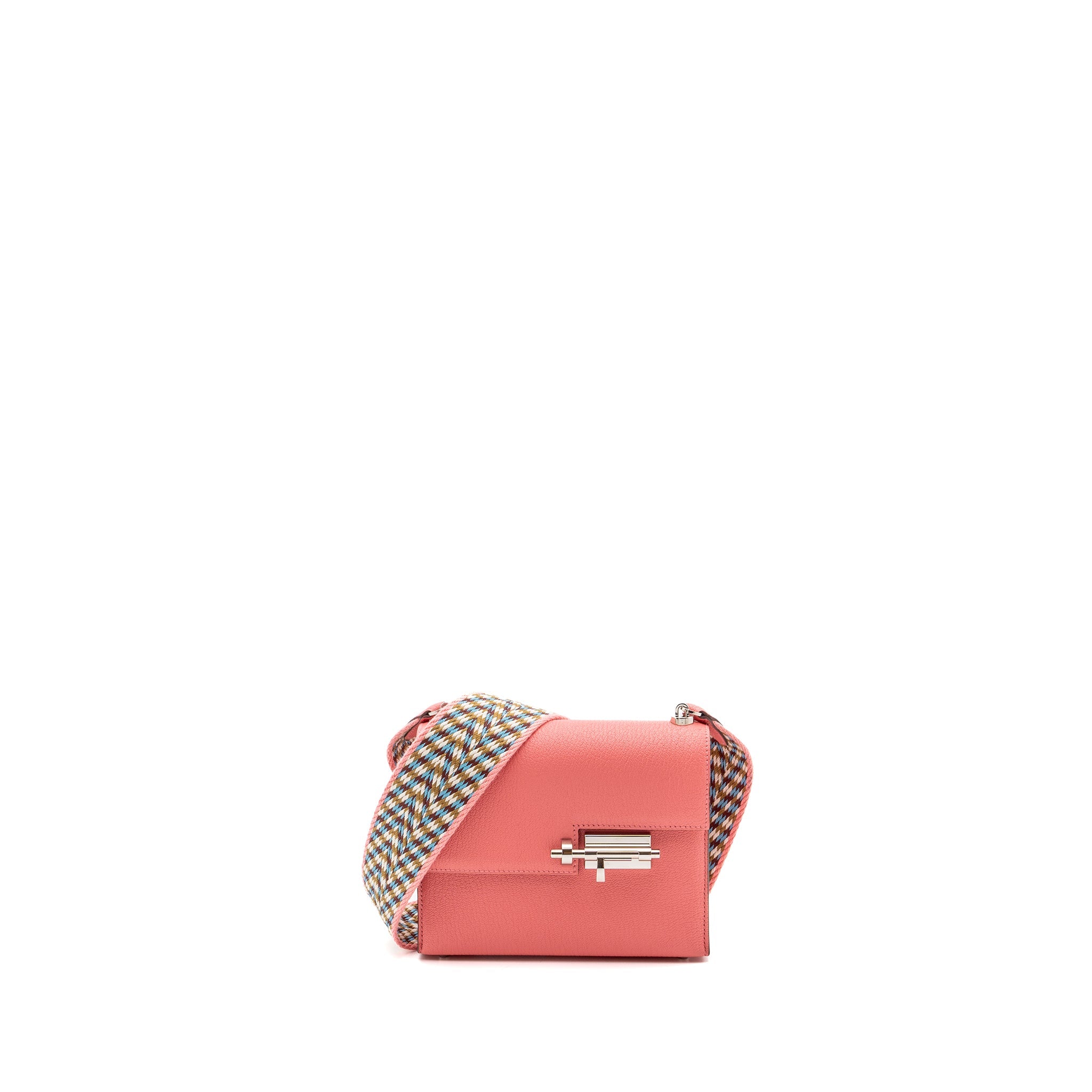 HERMES MINI VERROU CHEVRE MYSORE ROSE ETE MULTICOLOR STRAP SHW