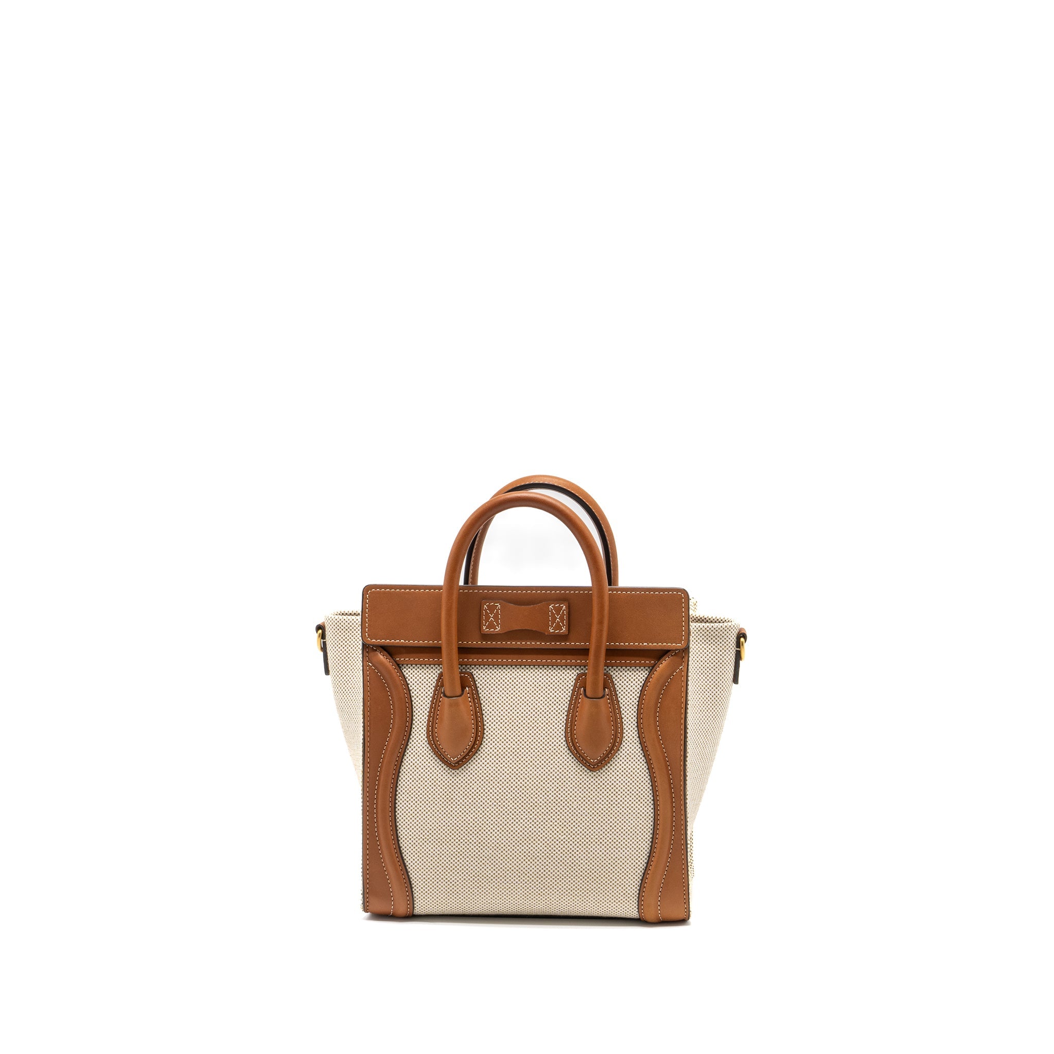 CELINE NANO LUGGAGE BAG CANVAS/LEATHER TAN/WHITE GHW
