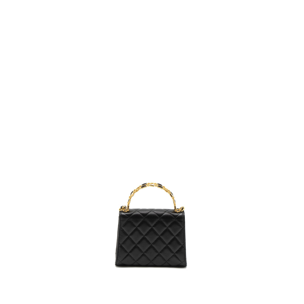 CHANEL 22B FLAP BAG ENAMEL TOP HANDLE LAMBSKIN BLACK BRUSHED GHW (MICROCHIP)