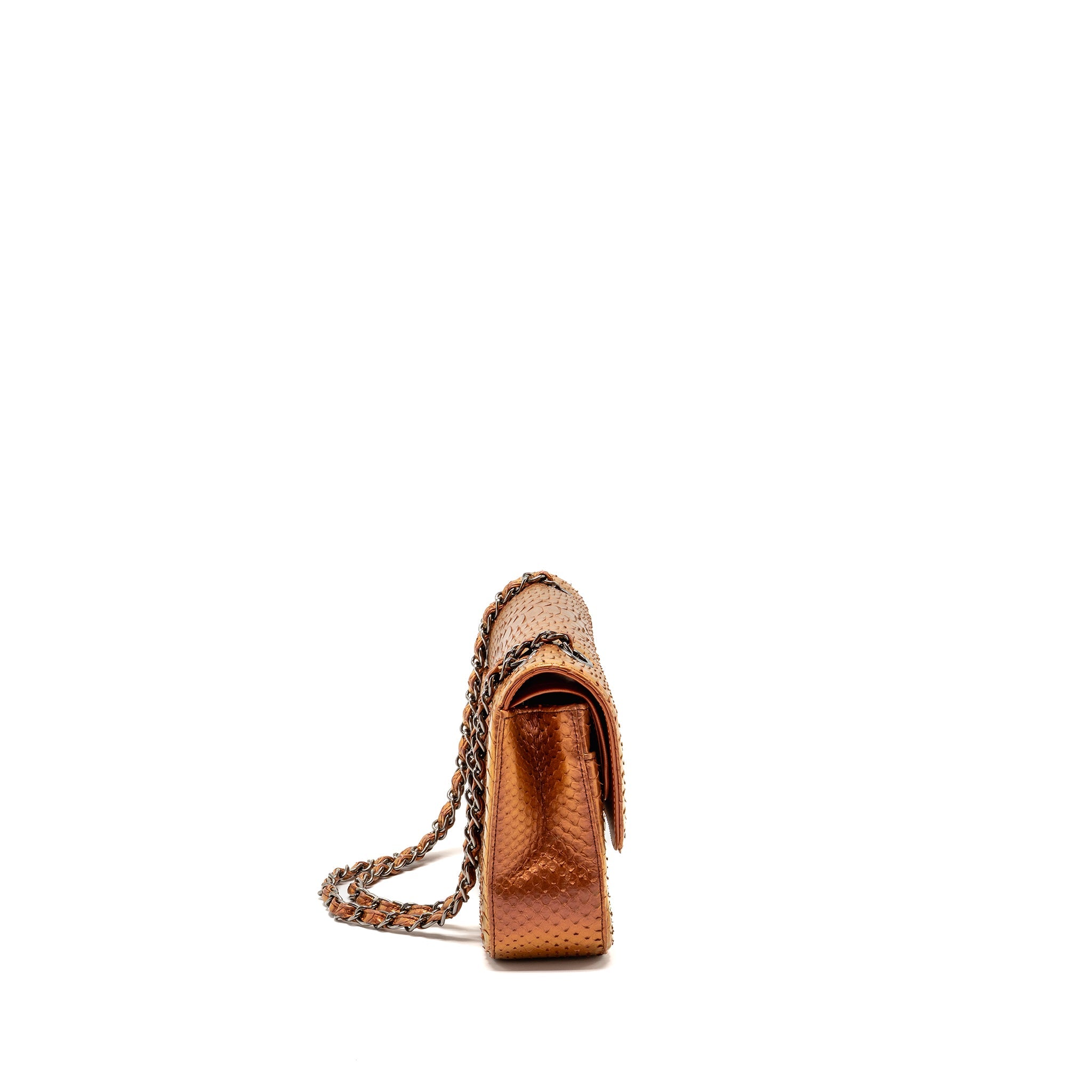 CHANEL CLASSIC DOUBLE FLAP BAG PYTHON LEATHER ORANGE SHW