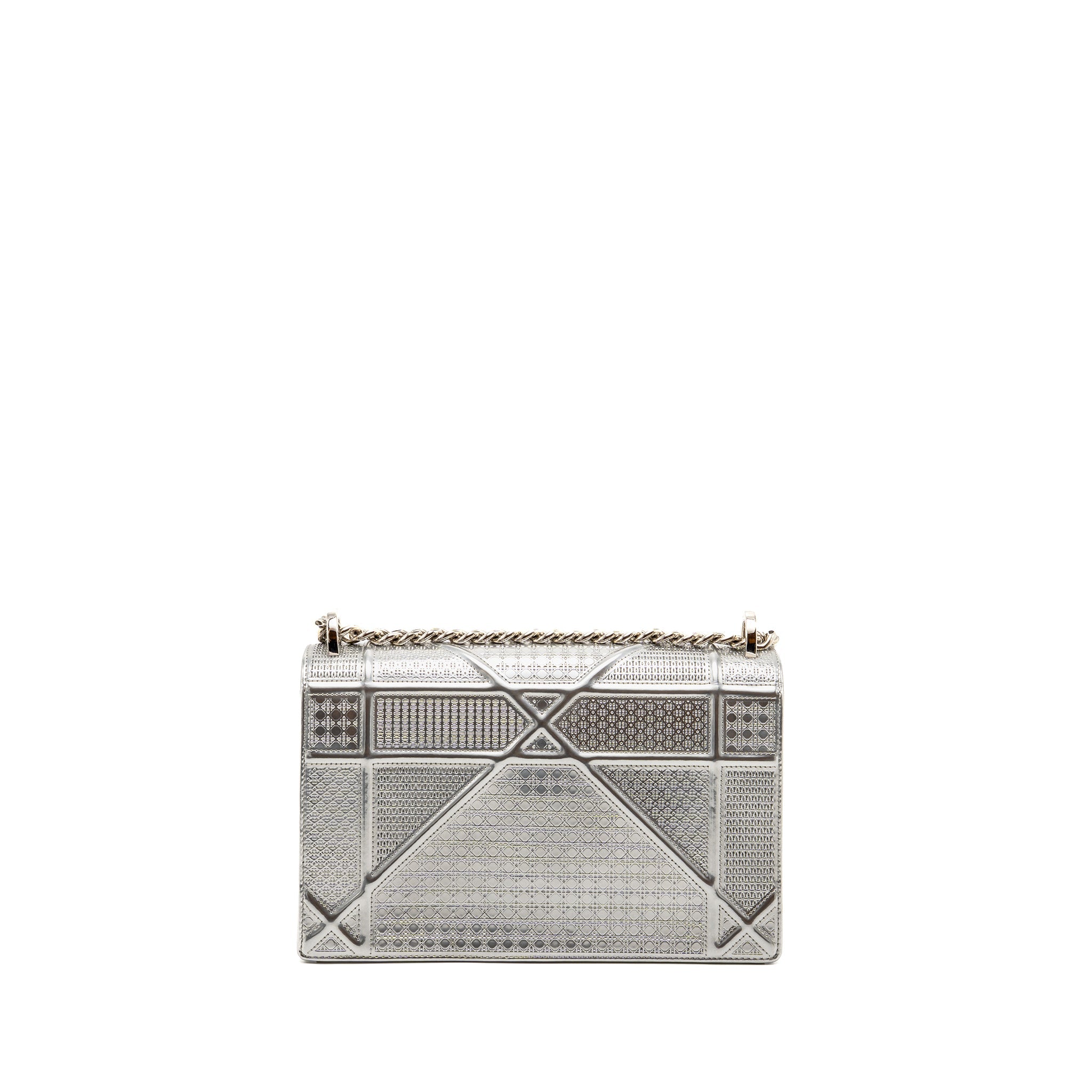 DIOR DIORAMA FLAP BAG PATENT MICRO-CANNAGE LEATHER METALLIC SILVER SHW