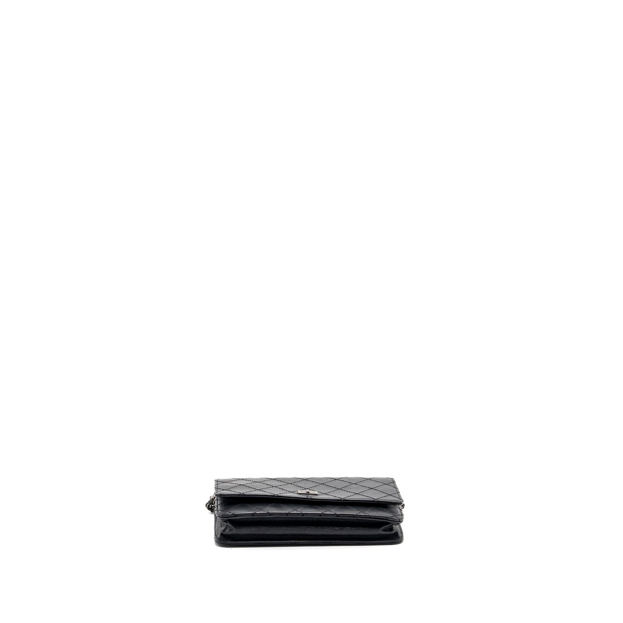 CHANEL 2.55 REISSUE WALLET ON CHAIN CALFSKIN BLACK RUTHENIUM HARDWARE