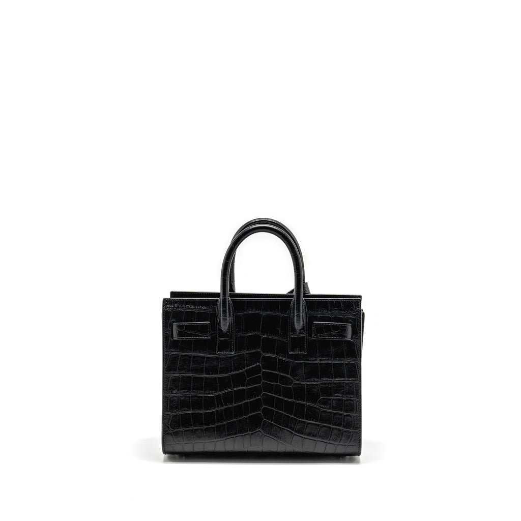 SAINT LAURENT NANO SAC DE JOUR CROC EMBOSSED CALFSKIN BLACK SHW