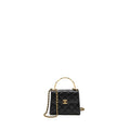 CHANEL 22B FLAP BAG ENAMEL TOP HANDLE LAMBSKIN BLACK BRUSHED GHW (MICROCHIP)