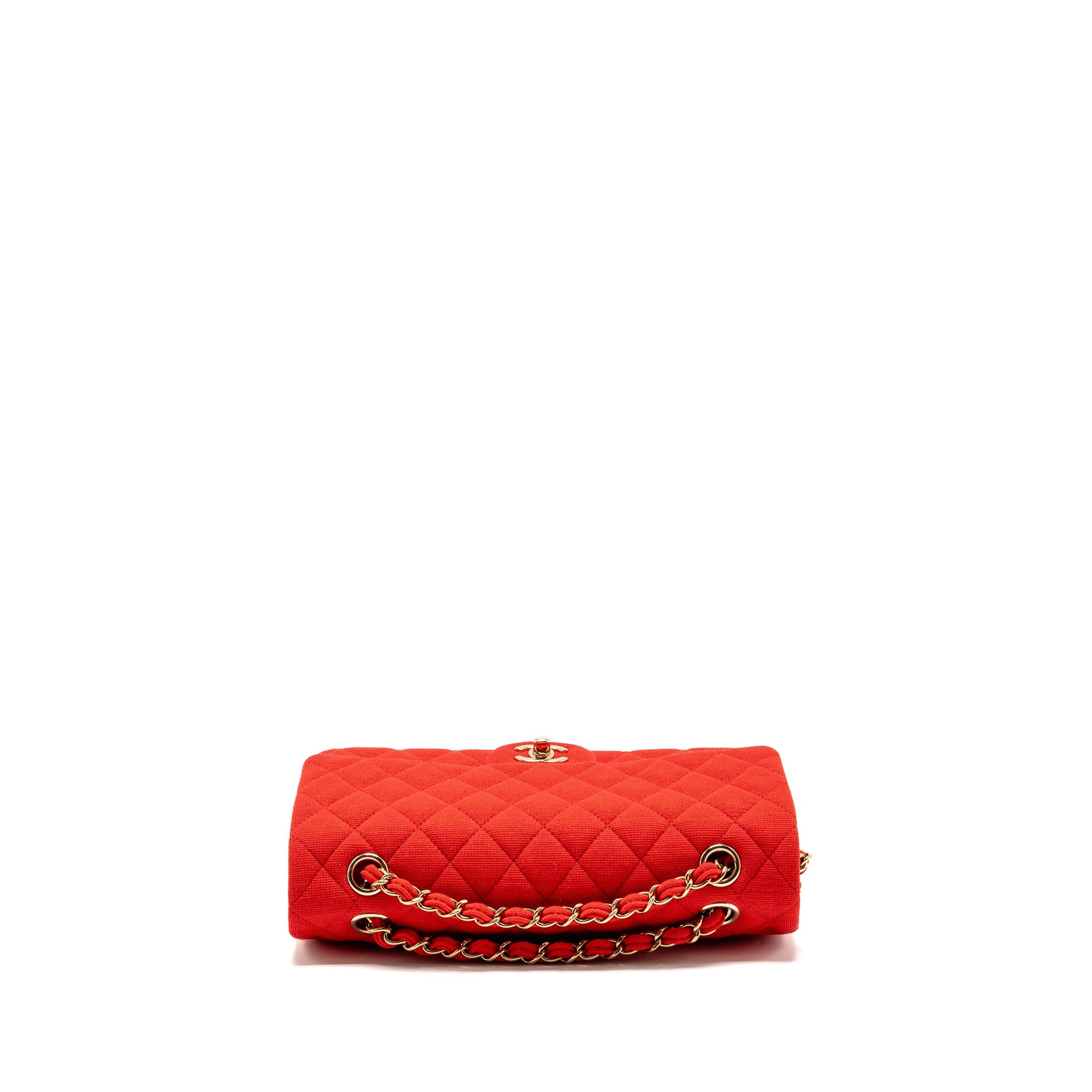 CHANEL MEDIUM CLASSIC DOUBLE FLAP BAG FABRIC RED /PINK LGHW (MICROCHIP)