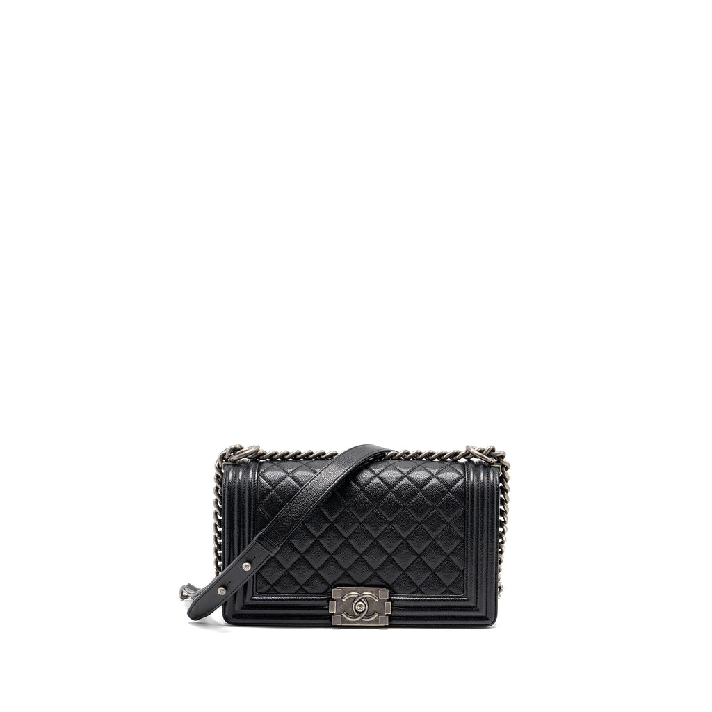 CHANEL MEDIUM BOY BAG CAVIAR BLACK RUTHENIUM HARDWARE