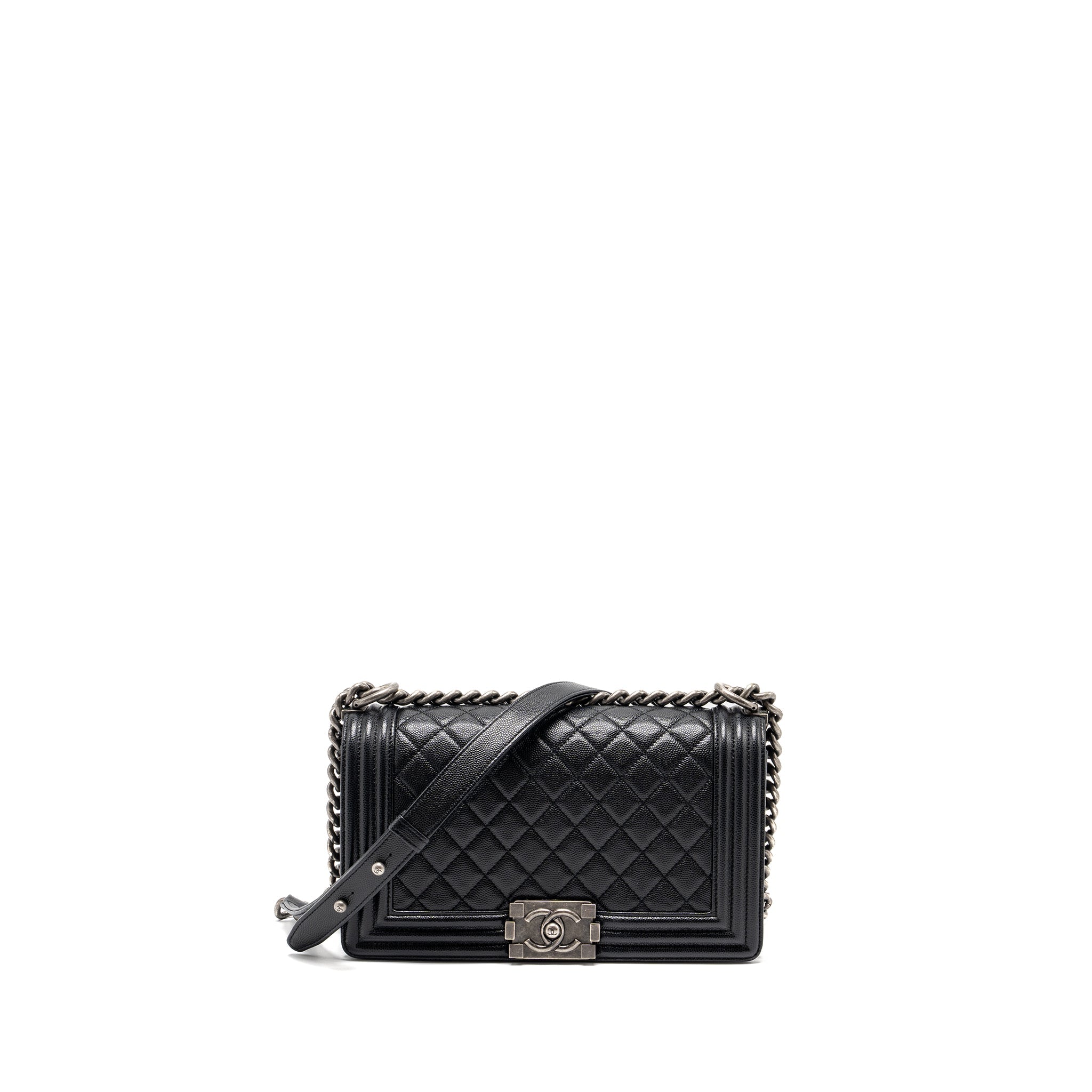 CHANEL MEDIUM BOY BAG CAVIAR BLACK RUTHENIUM HARDWARE