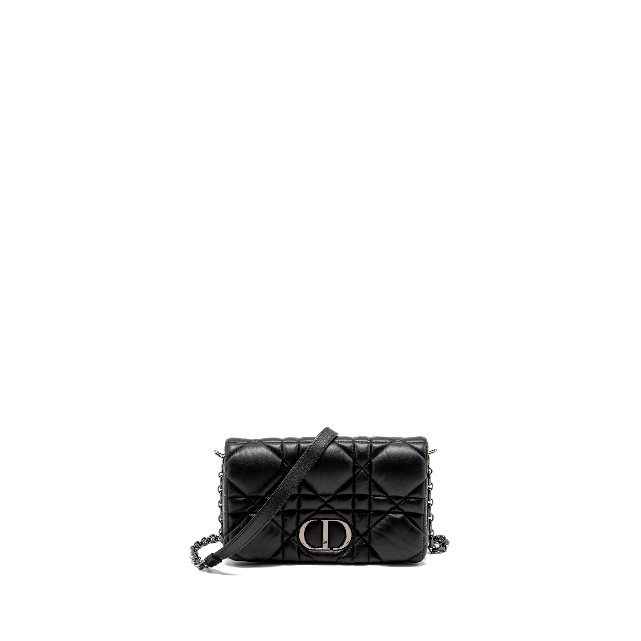 DIOR MINI CARO FLAP BAG CALFSKIN BLACK/ BLACK HARDWARE