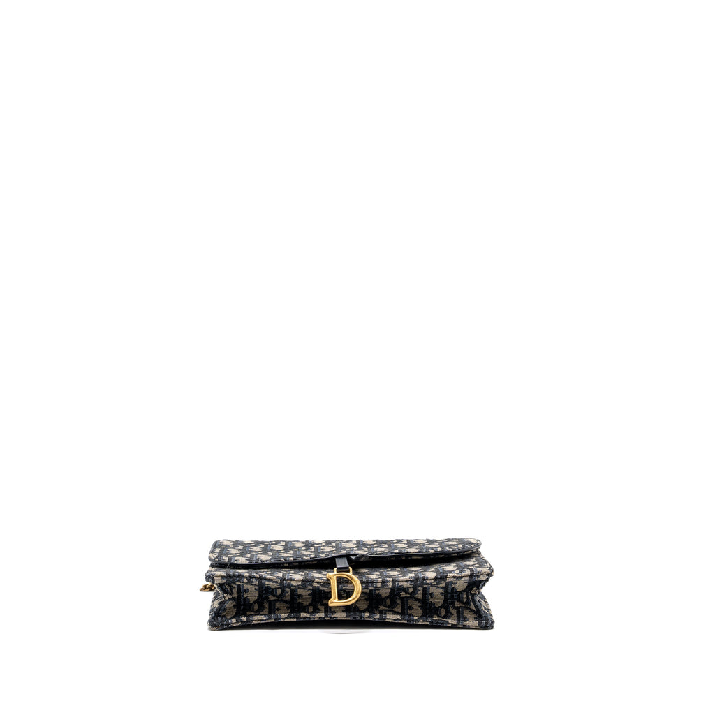 DIOR SADDLE FLAP BAG BLUE DIOR OBLIQUE EMBROIDERY GHW