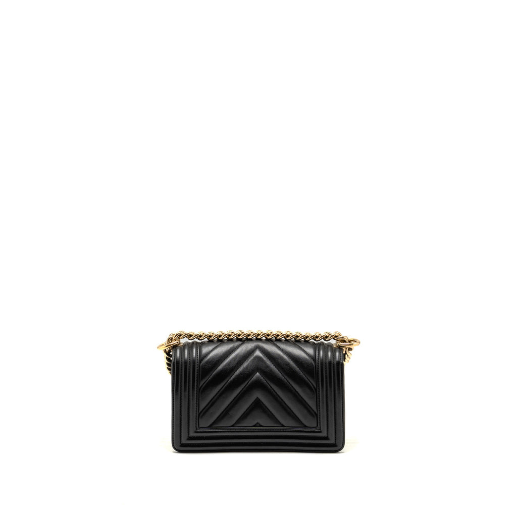 CHANEL SMALL CHEVRON BOY BAG LAMBSKIN BLACK LGHW