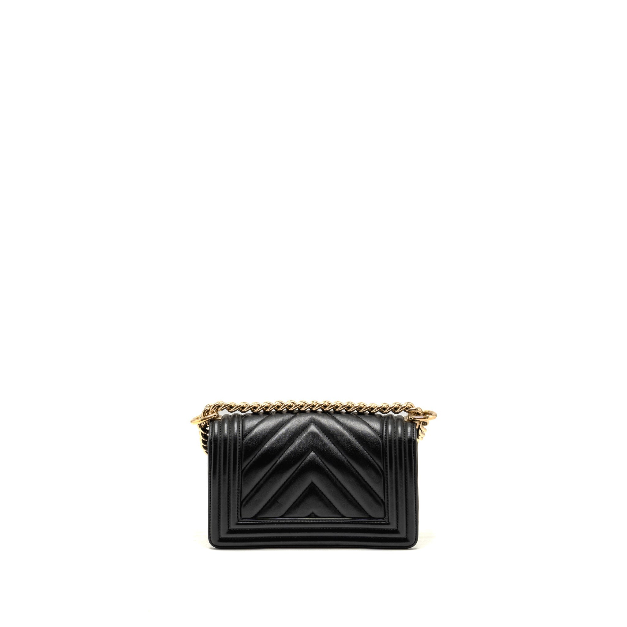 CHANEL SMALL CHEVRON BOY BAG LAMBSKIN BLACK LGHW