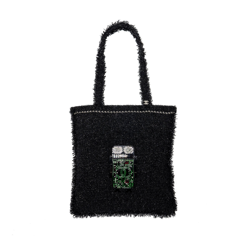 CHANEL 17S RESIN ROBOT TOTE BAG TWEED BLACK SHW
