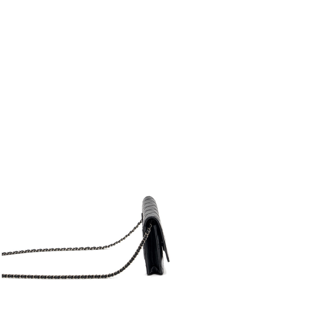 CHANEL 2.55 REISSUE WALLET ON CHAIN CALFSKIN BLACK RUTHENIUM HARDWARE