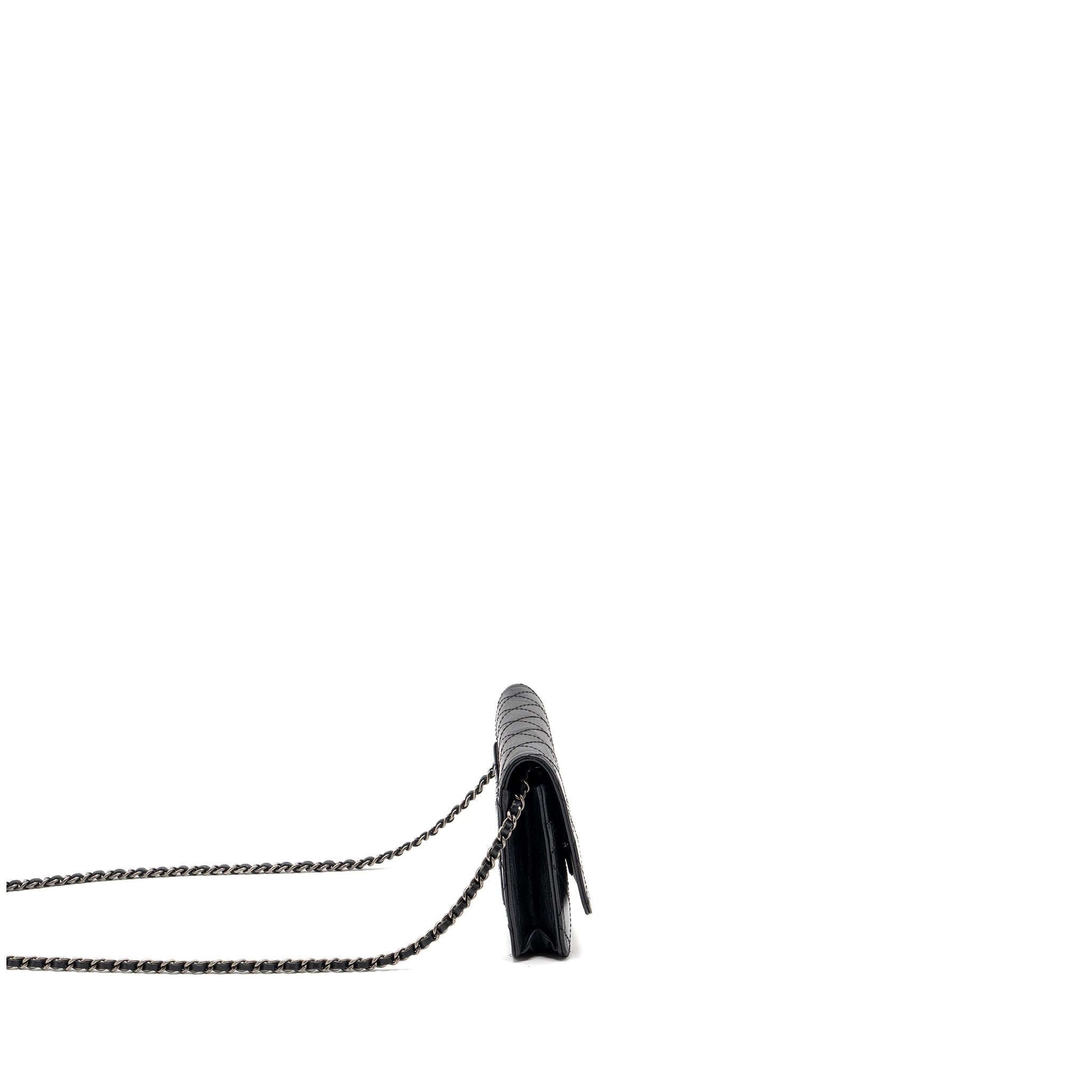 CHANEL 2.55 REISSUE WALLET ON CHAIN CALFSKIN BLACK RUTHENIUM HARDWARE
