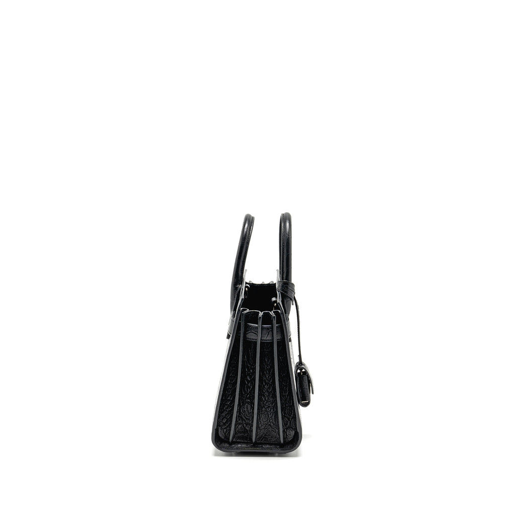 SAINT LAURENT NANO SAC DE JOUR CROC EMBOSSED CALFSKIN BLACK SHW