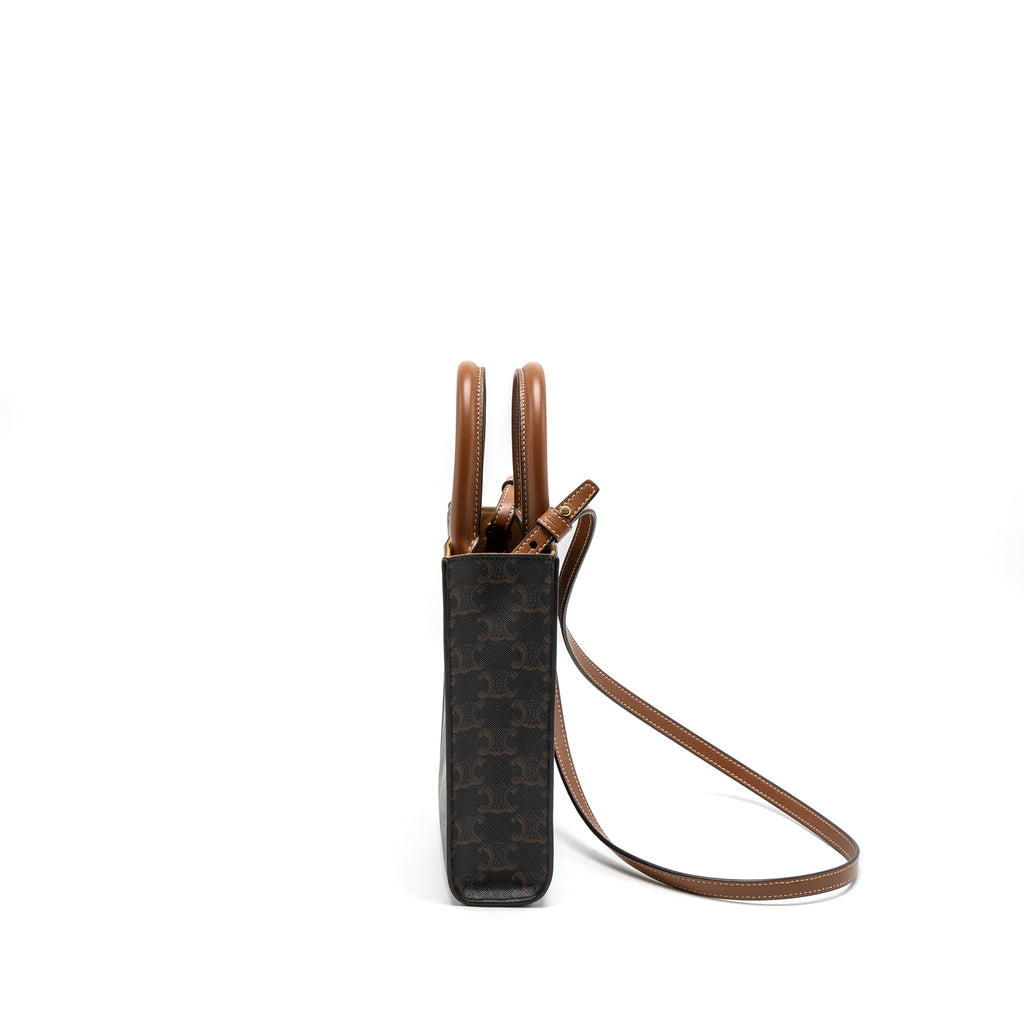 CELINE MINI VERTICAL CABAS TRIOMPHE CANVAS BROWN GHW