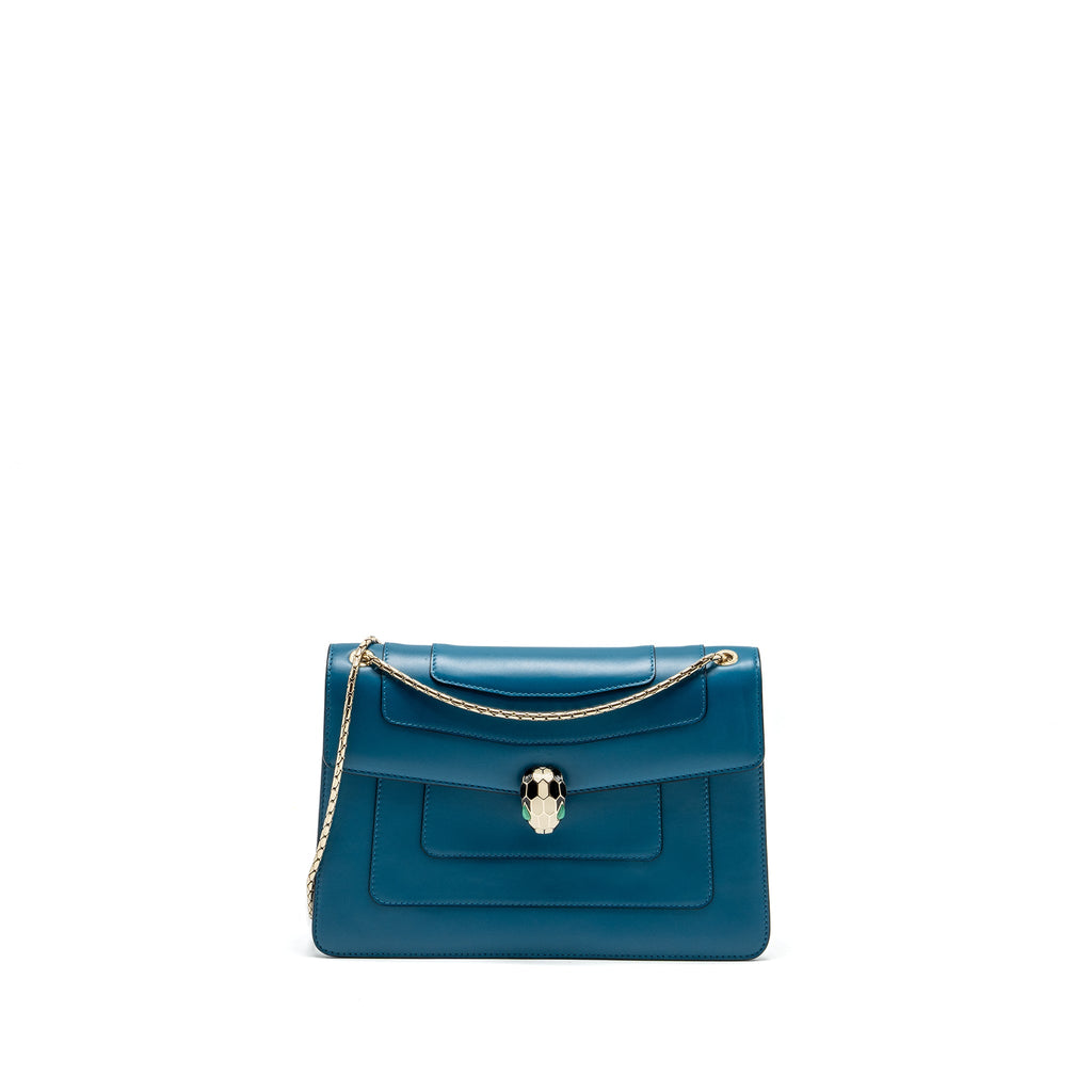 BVLGARI SERPENTI FOREVER FLAP BAG CALFSKIN BLUE GHW