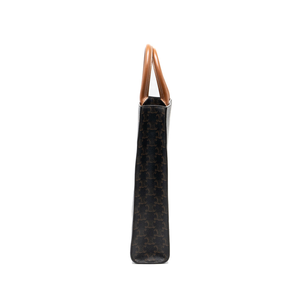 CELINE SMALL CABAS VERTICAL IN TRIOMPHE CANVAS/CALFSKIN TAN GHW