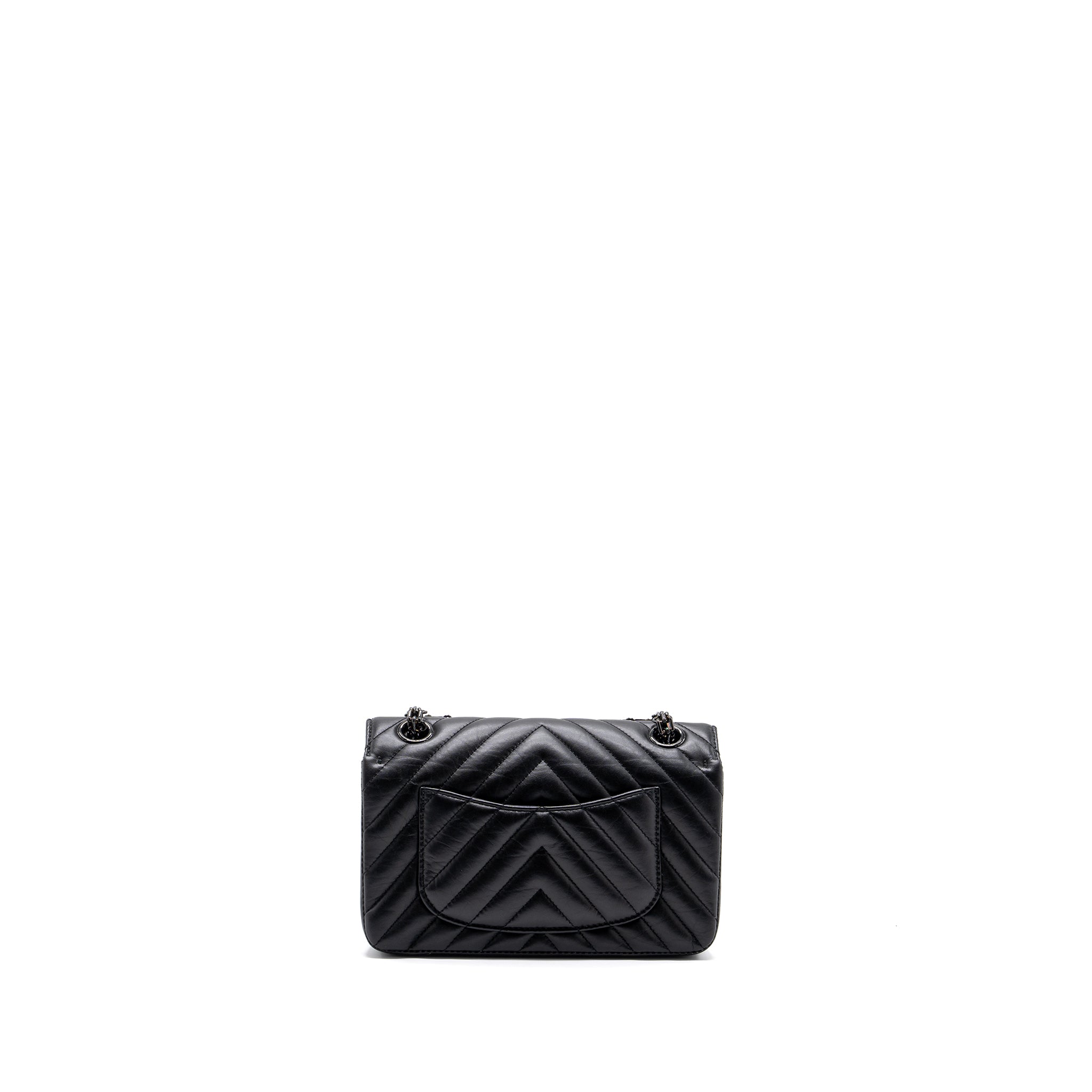 CHANEL MINI 2.55 REISSUE FLAP BAG CHEVRON CALFSKIN SO BLACK