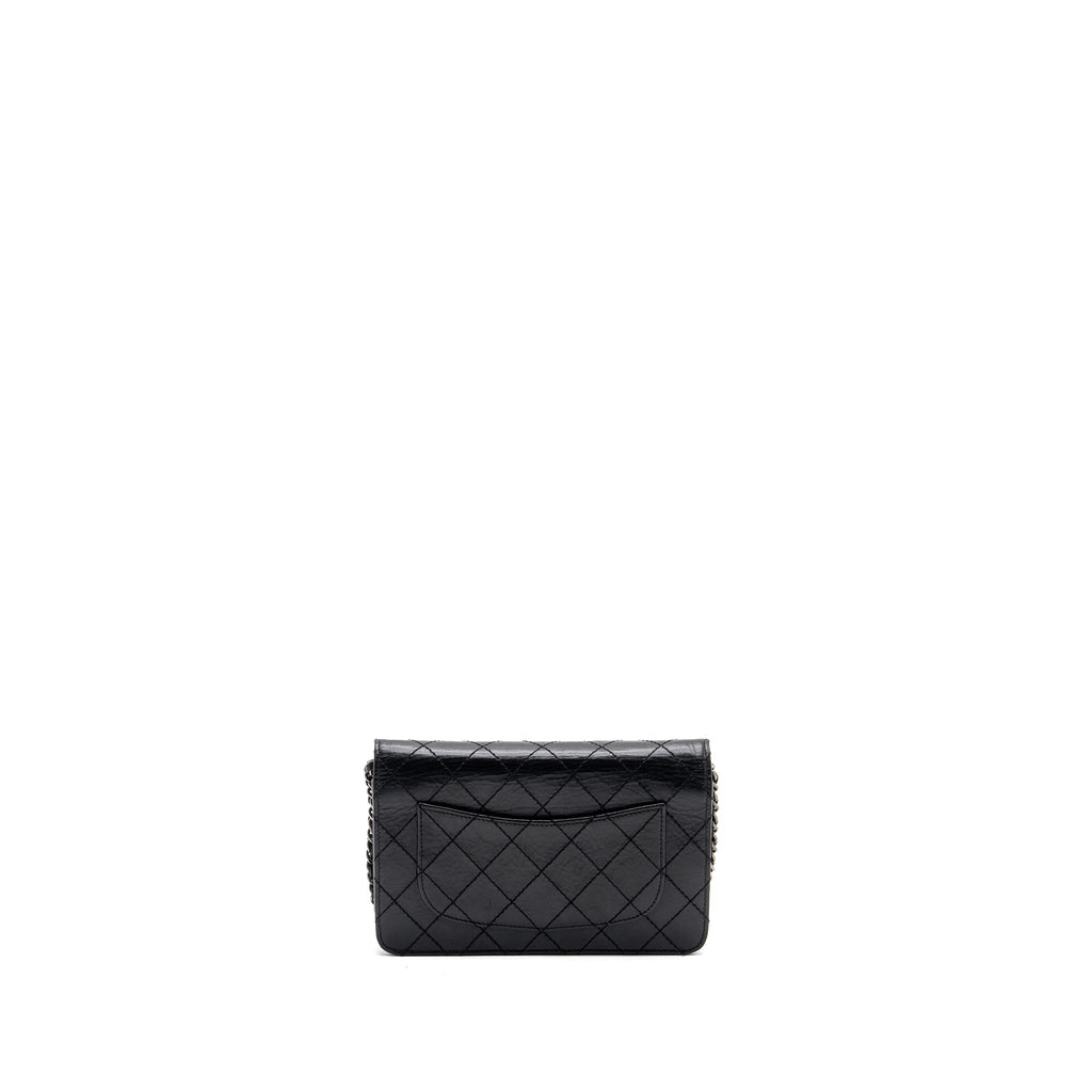 CHANEL 2.55 REISSUE WALLET ON CHAIN CALFSKIN BLACK RUTHENIUM HARDWARE