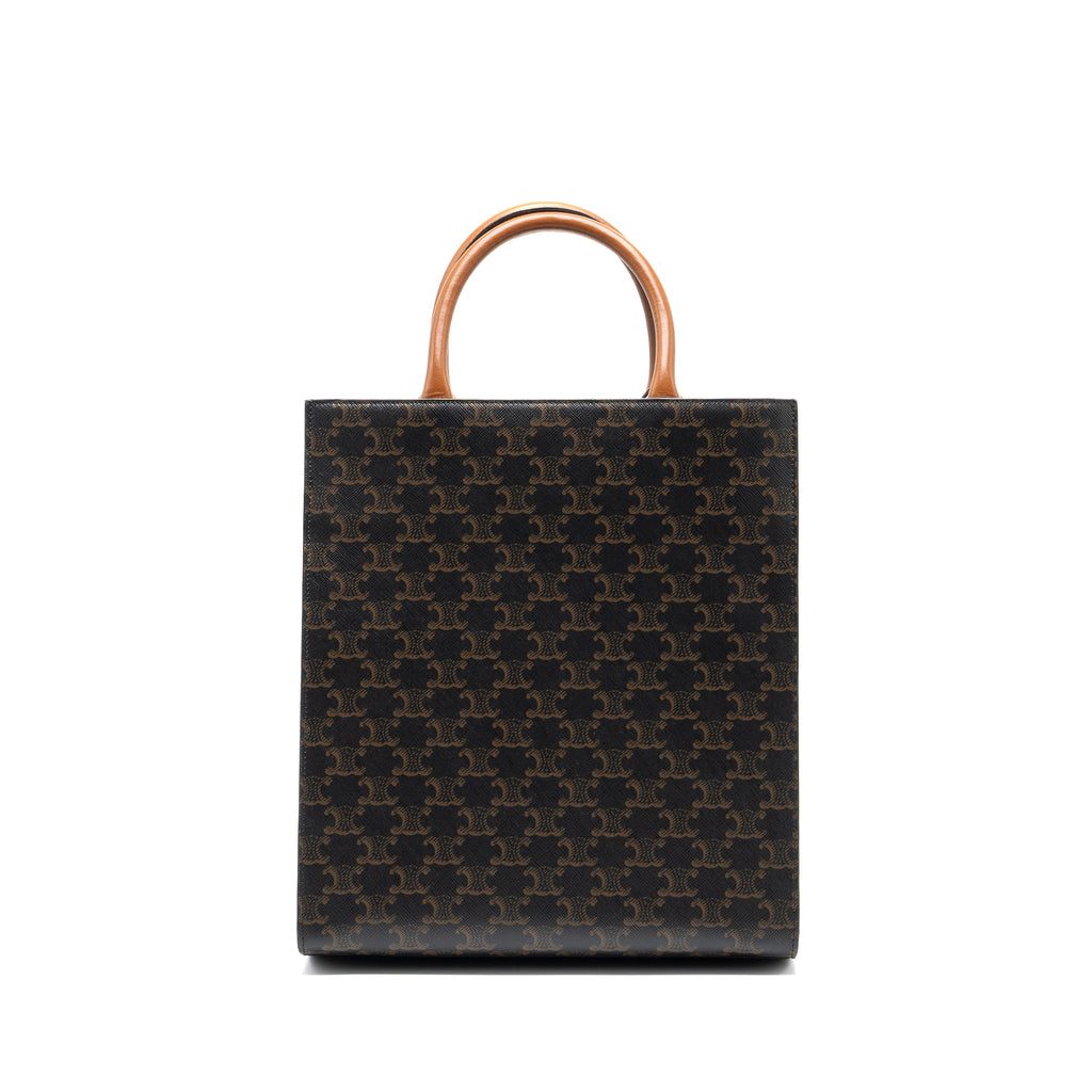 CELINE SMALL CABAS VERTICAL IN TRIOMPHE CANVAS/CALFSKIN TAN GHW