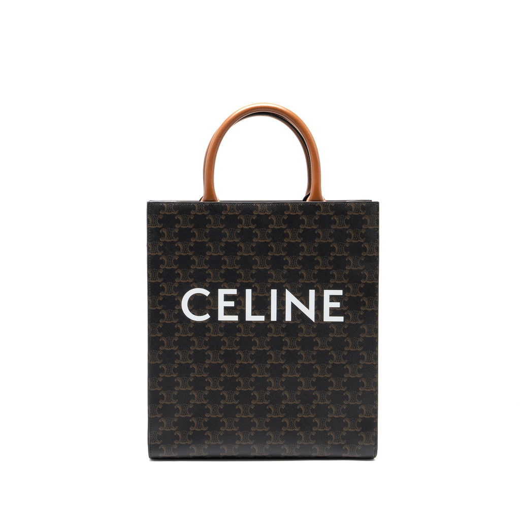 CELINE SMALL CABAS VERTICAL IN TRIOMPHE CANVAS/CALFSKIN TAN GHW