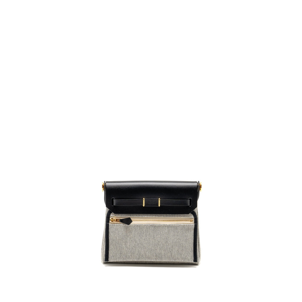 HERMES HERBAG MINI CANVAS/COWHIDE BLACK ECRU GHW