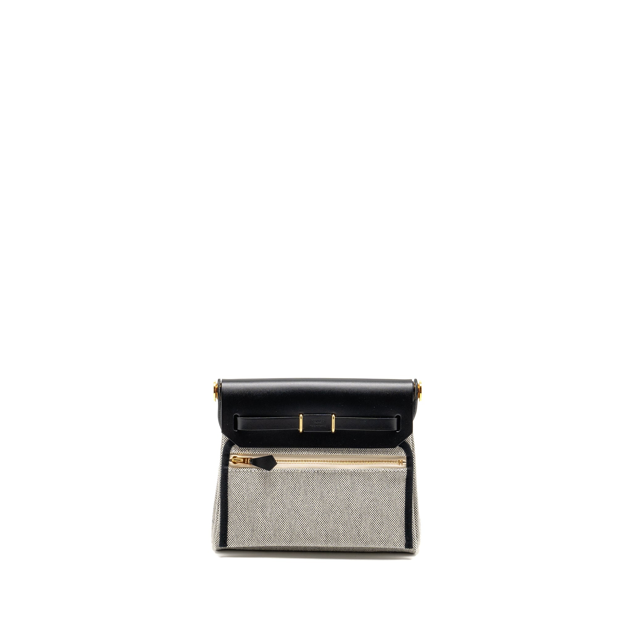 HERMES HERBAG MINI CANVAS/COWHIDE BLACK ECRU GHW