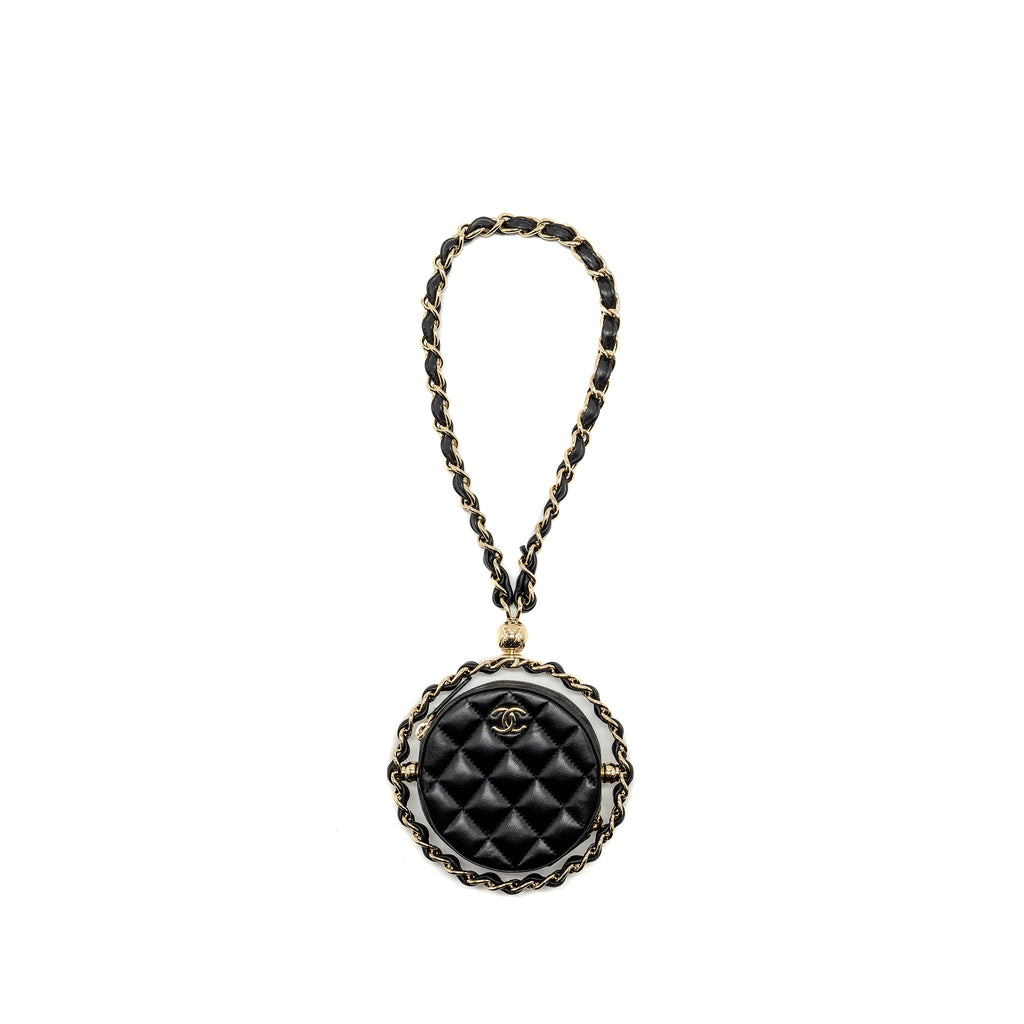 CHANEL 22C QUILTED ROUND CLUTCH WITH CHAIN LAMBSKIN BLACK LGHW