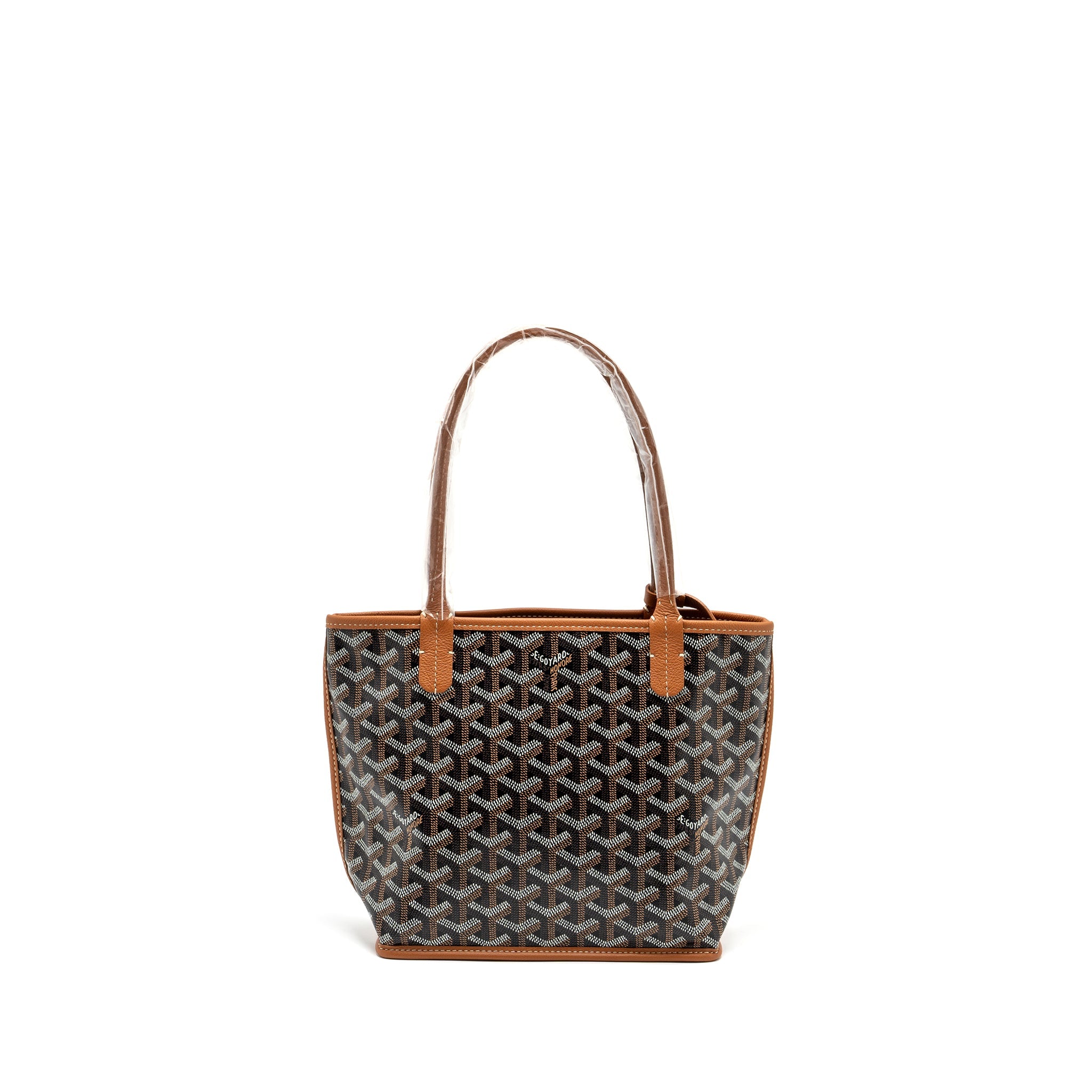 GOYARD MINI ANJOU TOTE BAG GOYARDLINE CANVAS / CALFSKIN BLACK/TAN SHW