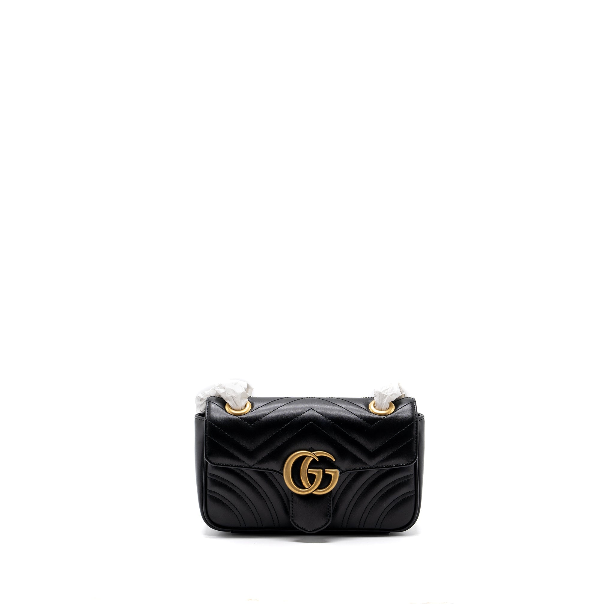 GUCCI MINI GG MARMONT MATELASSE BAG LEATHER BLACK GHW