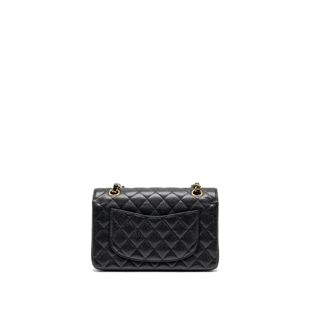 CHANEL SMALL CLASSIC DOUBLE FLAP BAG CAVIAR BLACK GHW (MICROCHIP)
