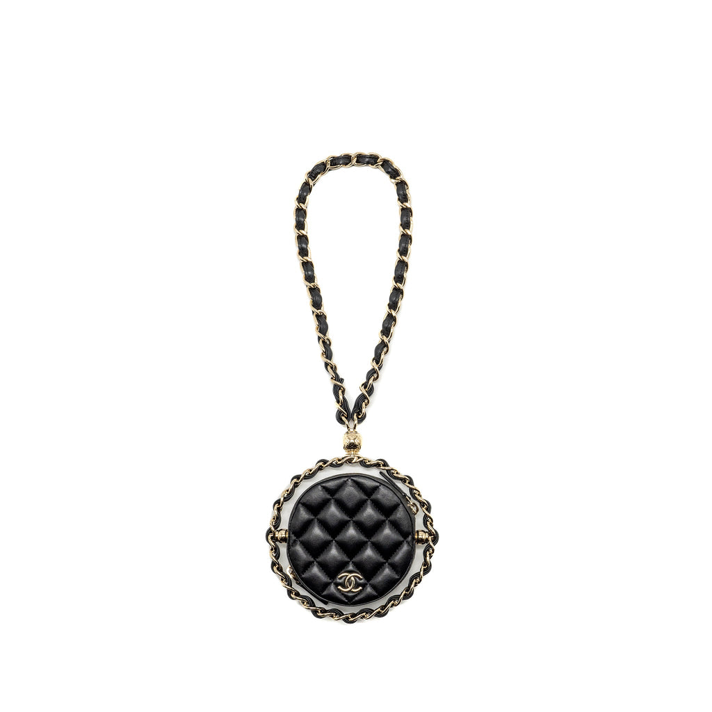CHANEL 22C QUILTED ROUND CLUTCH WITH CHAIN LAMBSKIN BLACK LGHW