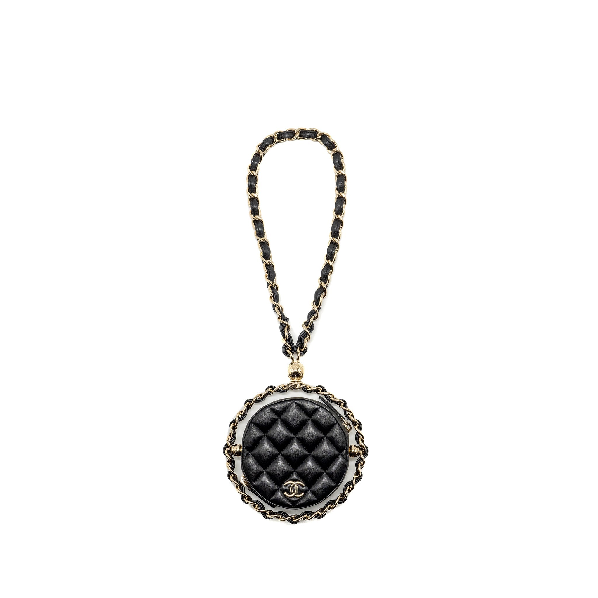 CHANEL 22C QUILTED ROUND CLUTCH WITH CHAIN LAMBSKIN BLACK LGHW