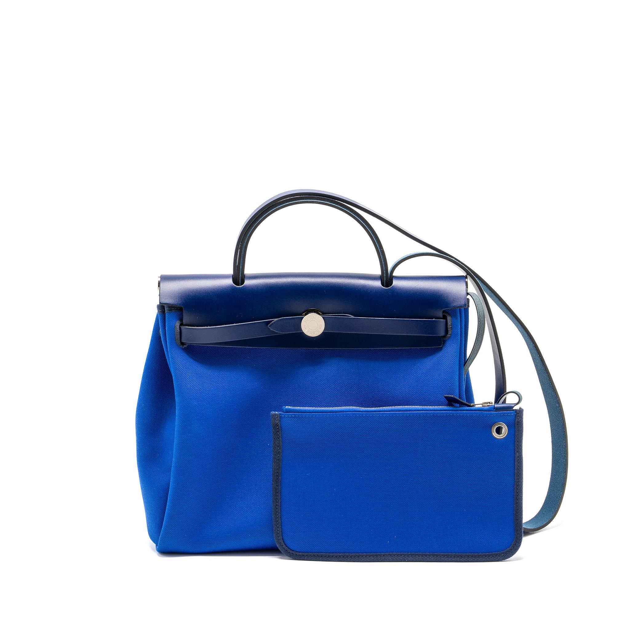 HERMES HERBAG 31 ZIP BAG CANVAS / HUNTER BLUE BILL / BLUE SAPHIR SHW