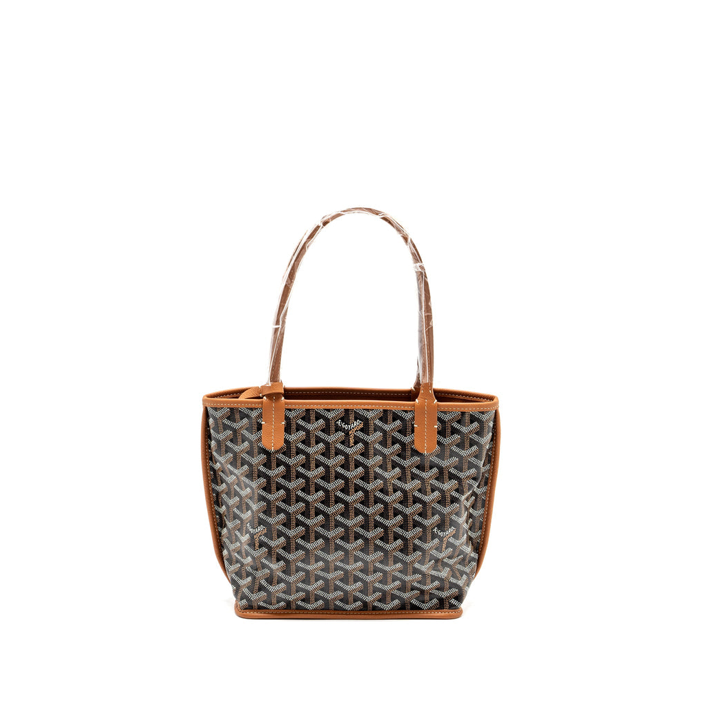 GOYARD MINI ANJOU TOTE BAG GOYARDLINE CANVAS / CALFSKIN BLACK/TAN SHW