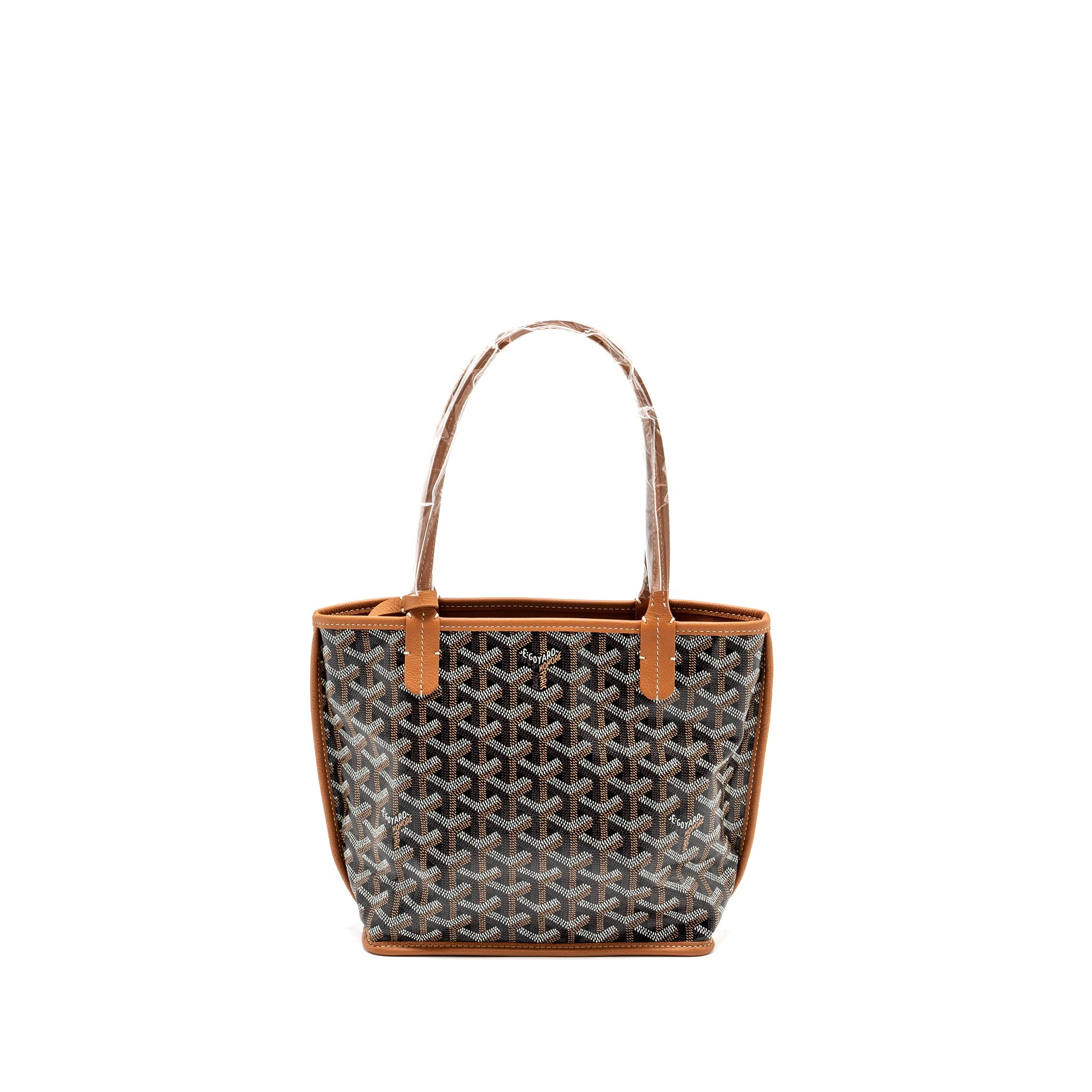 GOYARD MINI ANJOU TOTE BAG GOYARDLINE CANVAS / CALFSKIN BLACK/TAN SHW