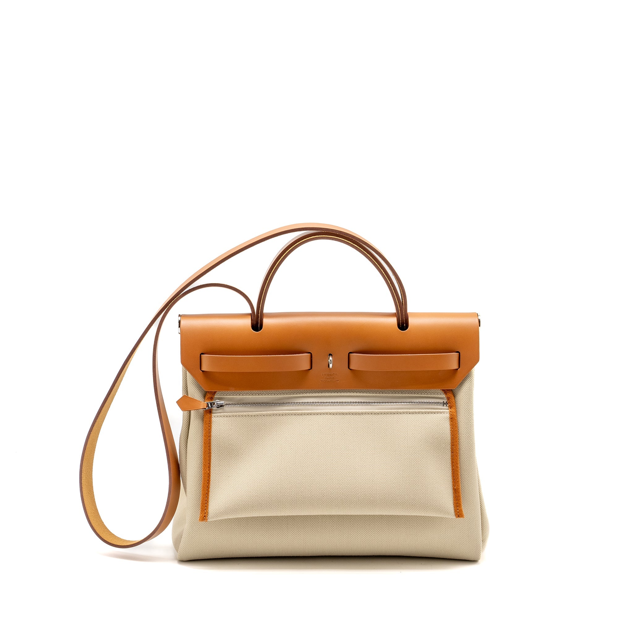 HERMES HERBAG 31 ZIP BAG TOILE MILITAIRE / VACHE HUNTER BETON/ NATURE SHW