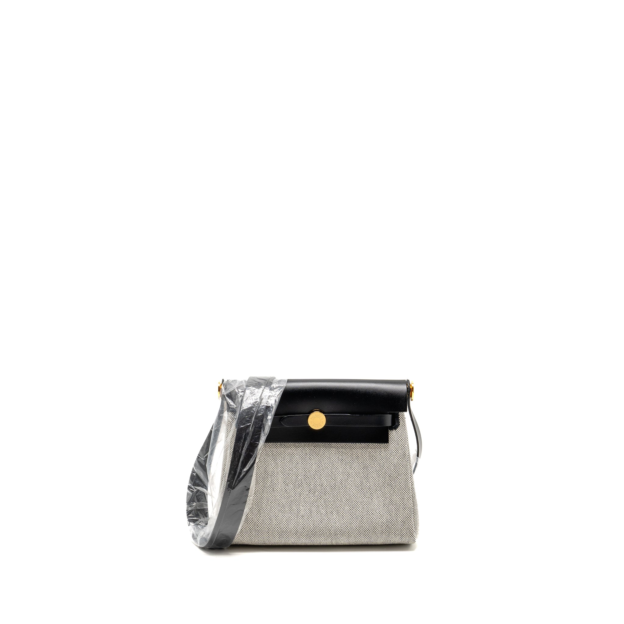 HERMES HERBAG MINI CANVAS/COWHIDE BLACK/ ECRU GHW