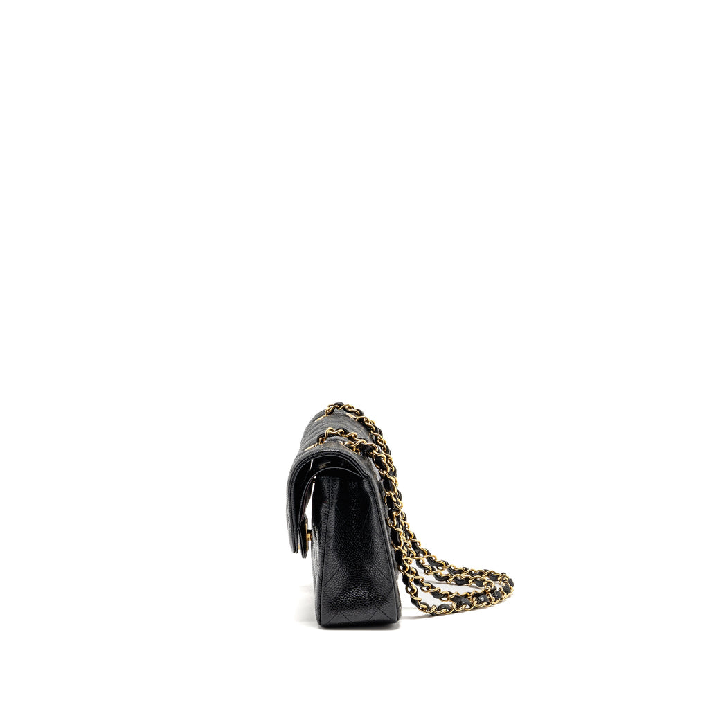 CHANEL SMALL CLASSIC DOUBLE FLAP BAG CAVIAR BLACK GHW (MICROCHIP)
