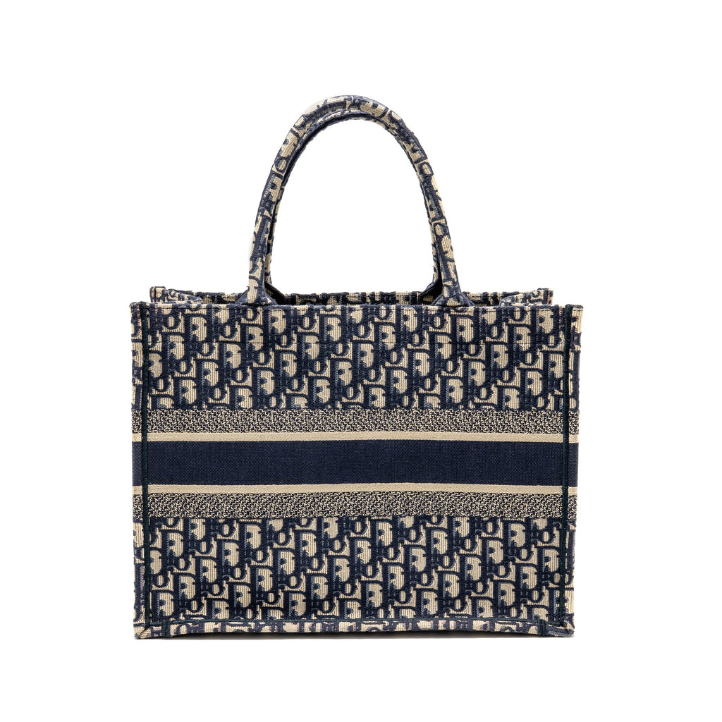 DIOR MEDIUM BOOK TOTE OBLIQUE EMBROIDERY ECRU/BLUE