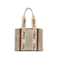 CHLOE WOODY TOTE BAG CANVAS IVORY / BROWN