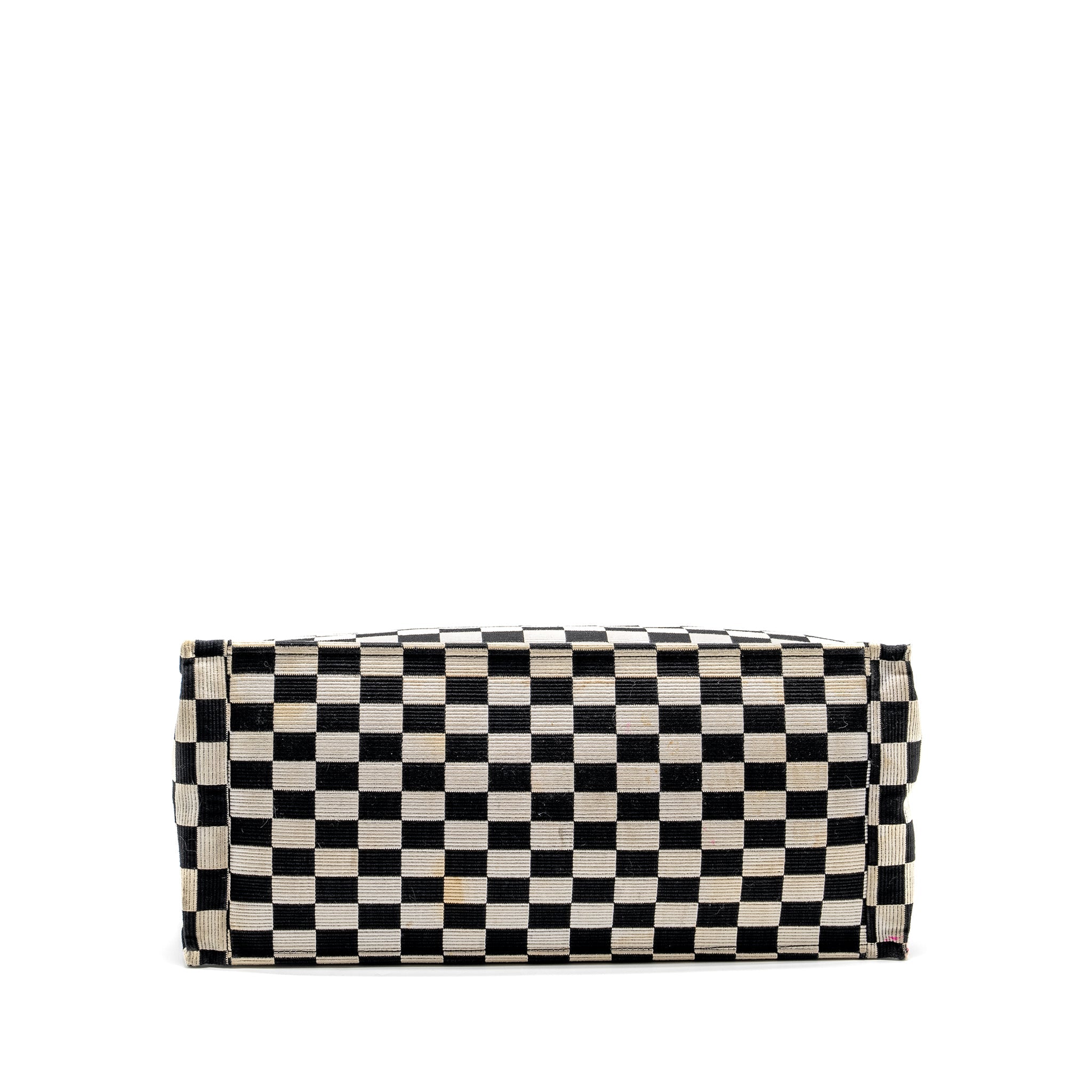 DIOR LARGE BOOK TOTE WHITE CHECKERED EMBROIDERED CANVAS BLACK / WHITE