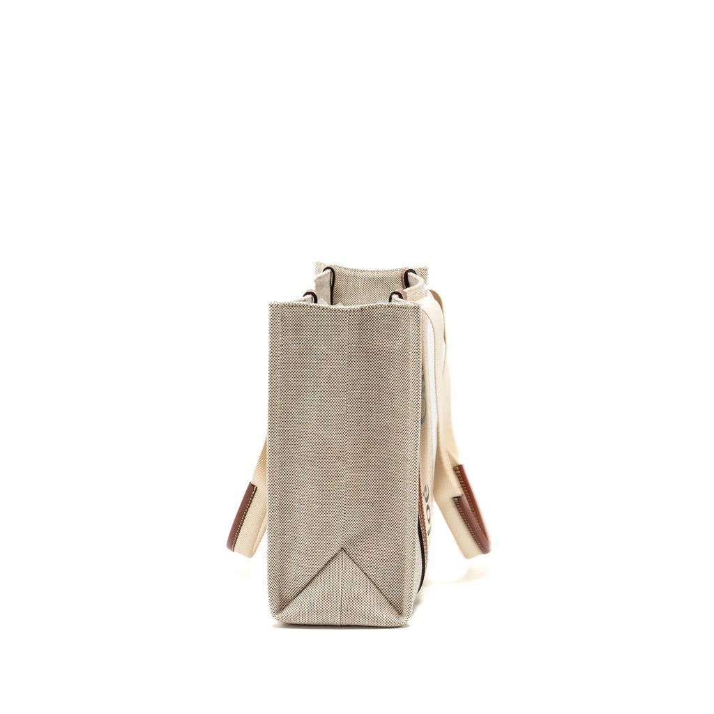 CHLOE WOODY TOTE BAG CANVAS IVORY / BROWN