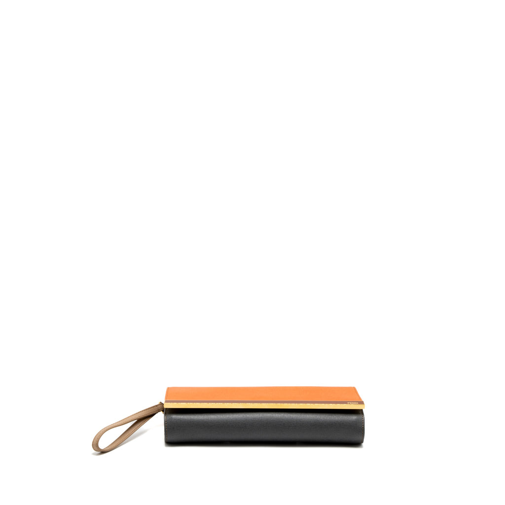 FENDI FLAP CLUTCH CALFSKIN ORANGE/MULTICOLOUR GHW