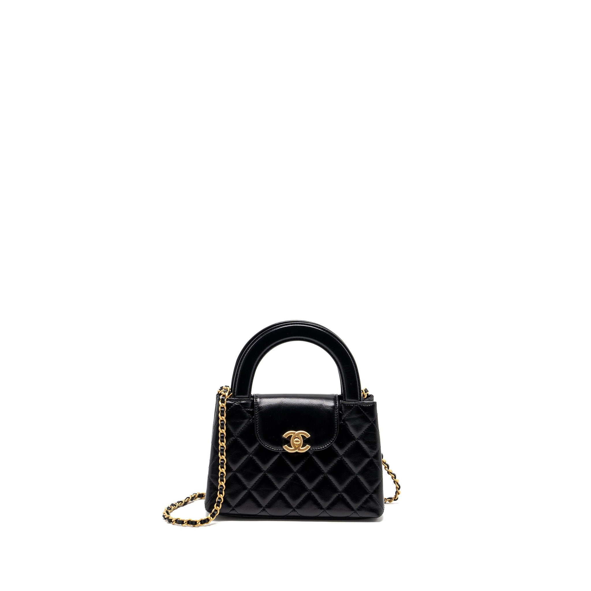 CHANEL 24P MINI SHOPPING TOTE/ KELLY BAG CALFSKIN BLACK GHW (MICROCHIP)