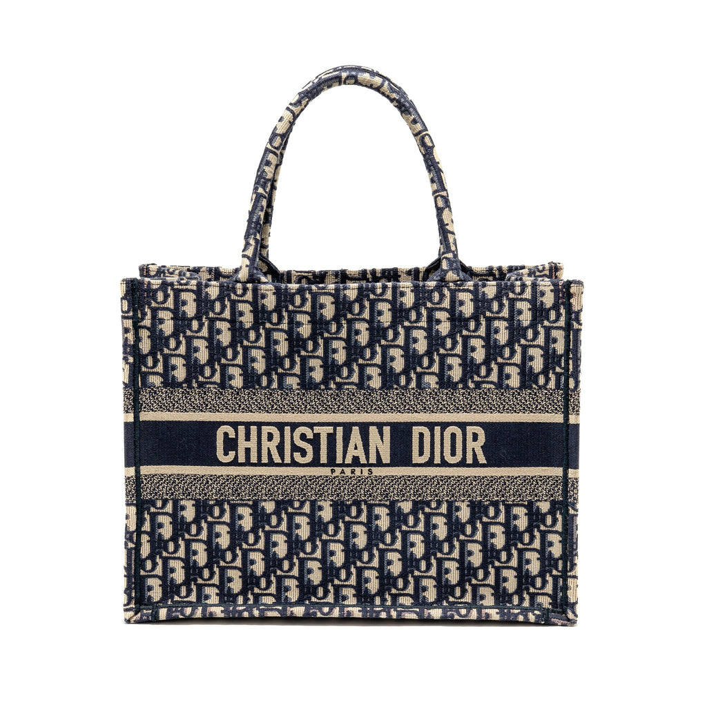 DIOR MEDIUM BOOK TOTE OBLIQUE EMBROIDERY ECRU/BLUE