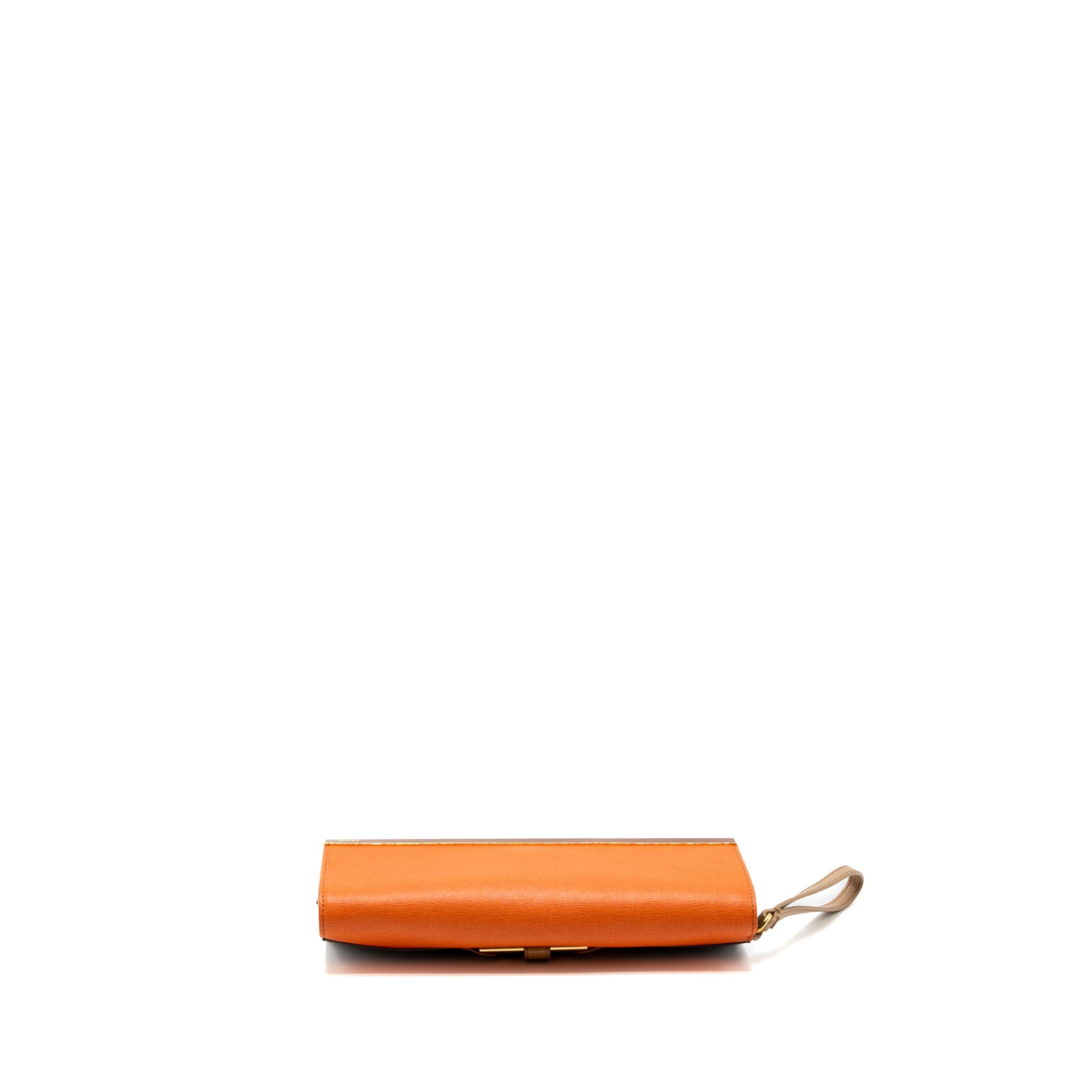 FENDI FLAP CLUTCH CALFSKIN ORANGE/MULTICOLOUR GHW