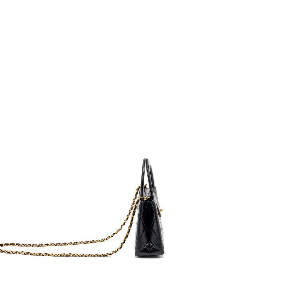 CHANEL 24P MINI SHOPPING TOTE/ KELLY BAG CALFSKIN BLACK GHW (MICROCHIP)