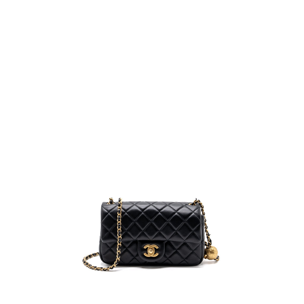 CHANEL PEARL CRUSH MINI RECTANGULAR FLAP BAG LAMBSKIN BLACK GHW